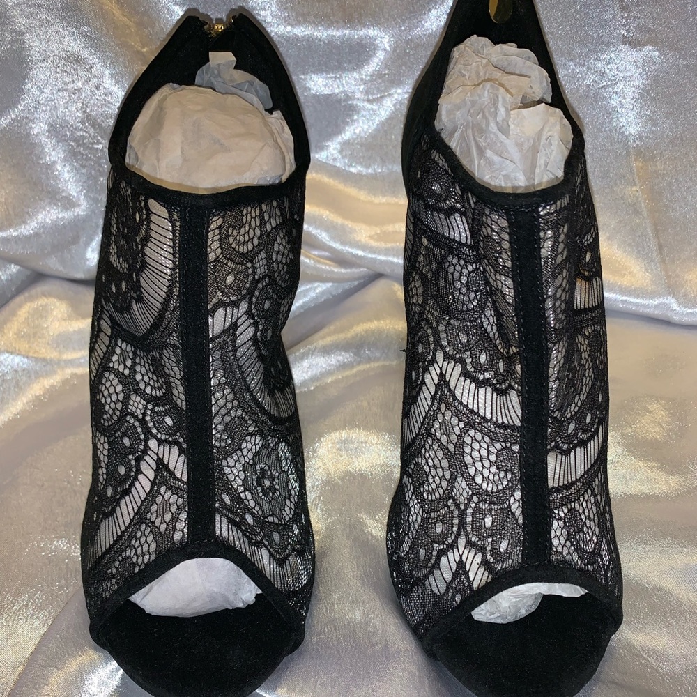 Black lace heels